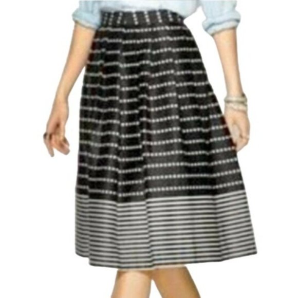 J.O.A. Los Angeles Black White Polka Dot Striped Pleated A-line Skirt Size S - Picture 2 of 10